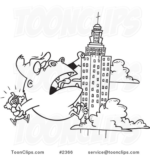 581x600 Cartoon Black White Line Drawing Of Kong Carrying A Lady