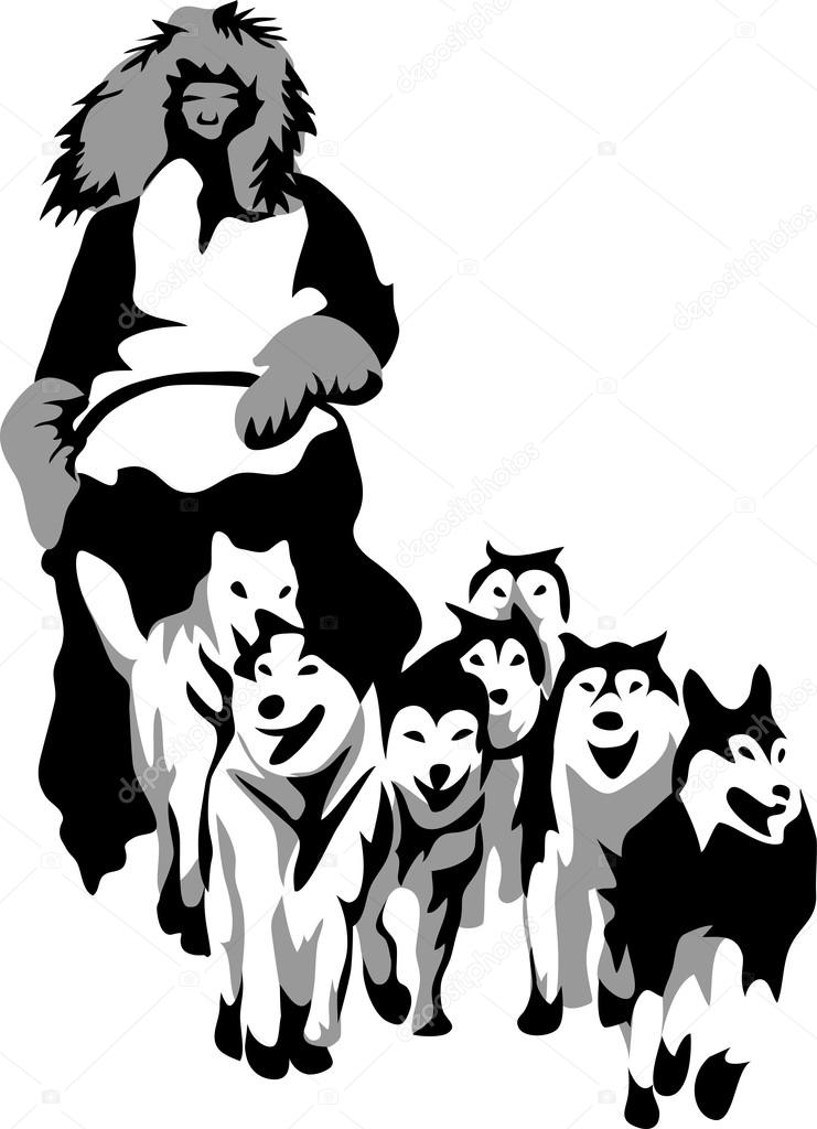 741x1024 Musher And Dog Sled Stock Vector Bokononist