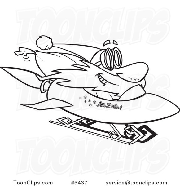 581x600 Cartoon Black And White Line Drawing Of Santa On A Rocket Sled