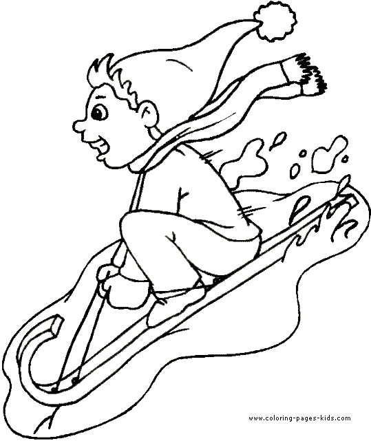 539x641 Child On A Sled Winter Color Page, Holiday Coloring Pages, Color