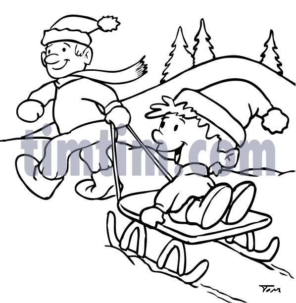 598x612 Free Drawing Of Sledding Dad From The Category Parents Amp Kids