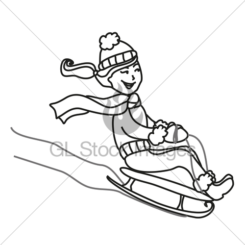 500x500 Girl Sledding Hand Drawn Illustration Gl Stock Images