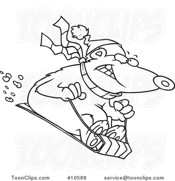581x600 Cartoon Black And White Line Drawing Of A Sledding Bear