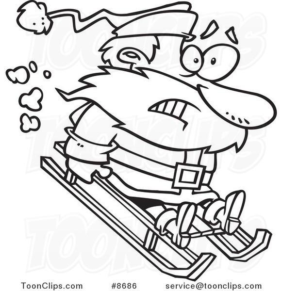 581x600 Cartoon Black And White Line Drawing Of A Sledding Santa