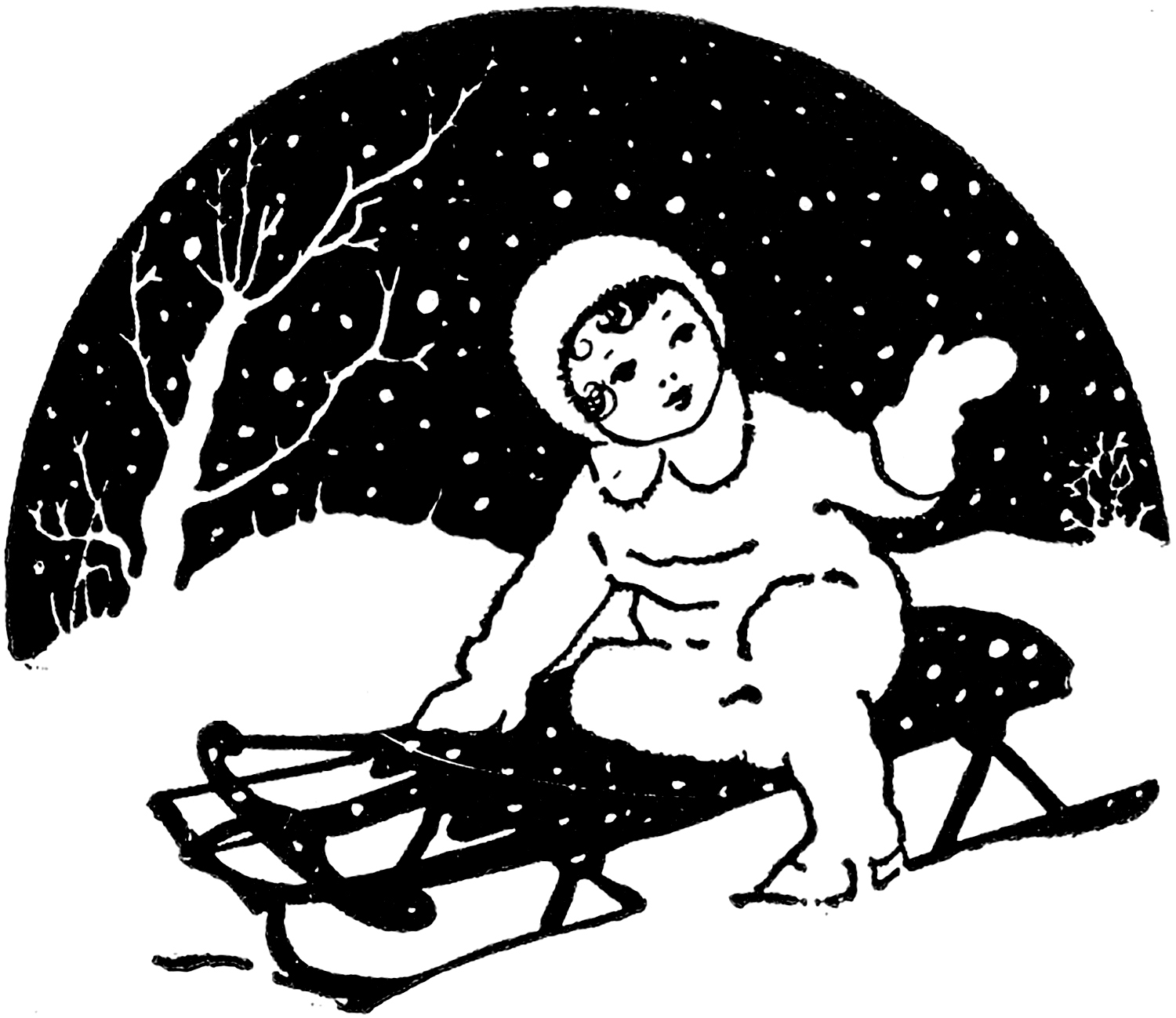 1500x1298 Cute Vintage Sledding Girl Image