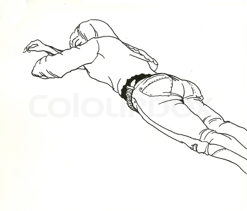 800x684 Laying Sleeping Girl Back View Line Art Drawing Stock Photo