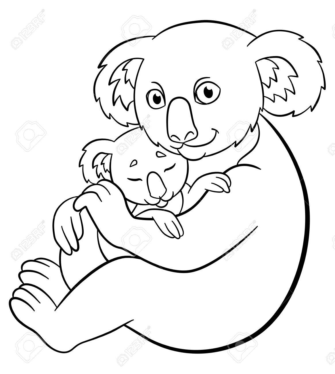 1165x1300 Coloring Pages. Mother Koala With Her Little Cute Sleeping Baby