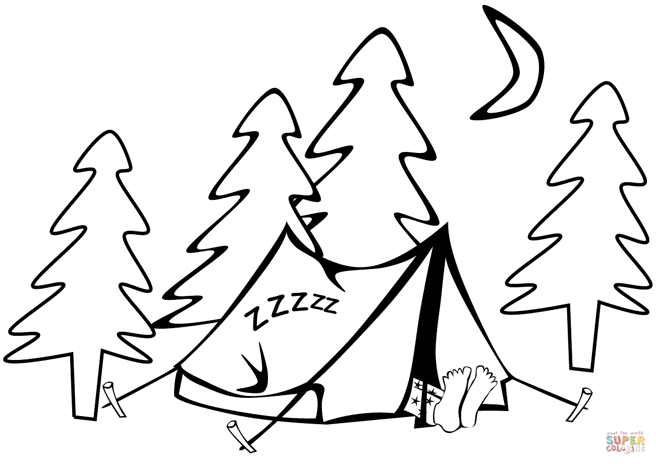 1300x919 Summer Camp Tent Sleeping Bag Coloring Page Wecoloringpage