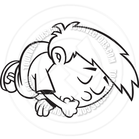 460x460 Cartoon Sleeping Boy (Black And White Line Art) By Ron Leishman