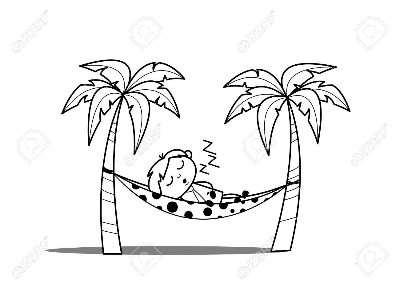 1300x974 Tired Boy Sleeping On Hammock At Beach Royalty Free Cliparts