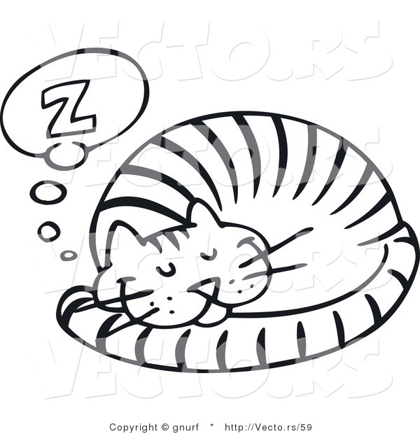 600x620 Vector Line Drawing Of A Happy Cat Sleeping Comfortably By Gnurf