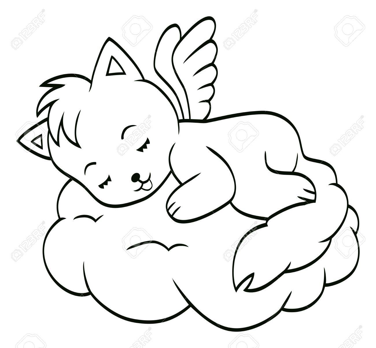 1300x1205 Cute Sleeping Angel Cat Royalty Free Cliparts, Vectors, And Stock