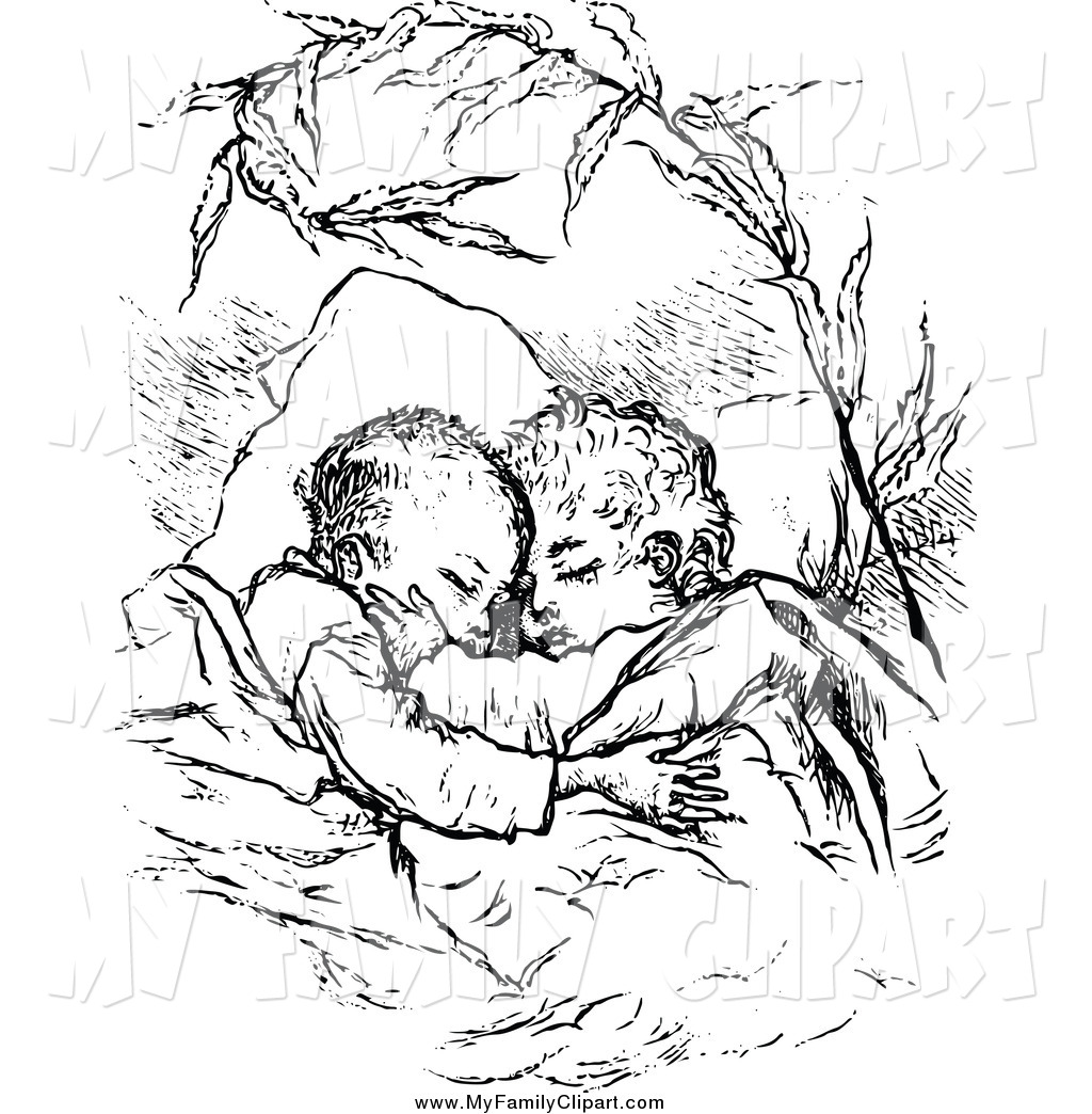 1024x1044 Clip Art Of A Retro Black And White Children Sleeping And Hugging