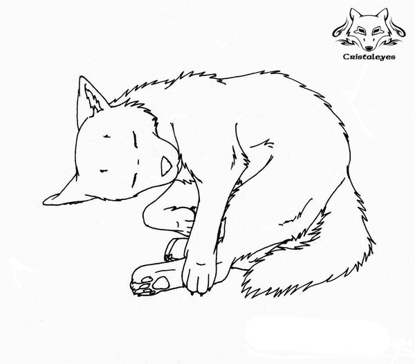 600x526 Free Lineart Sleeping Wolf By Cristaleyes