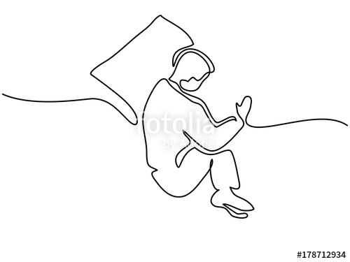 500x375 Continuous Line Drawing. Man In Sleeping Pose On Pillow. Vector