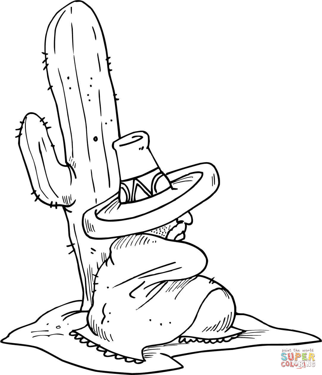 1083x1259 Mexican Sleeping Next To A Cactus Coloring Page Free Printable