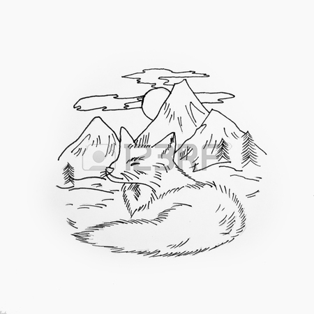 450x450 Sketch Of A Sleeping Fox Background Of A Mountain Valley