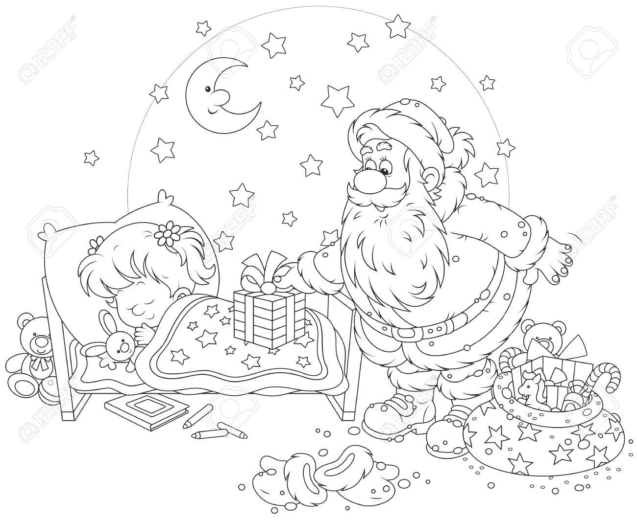 1300x1067 The Night Before Christmas, Santa Claus Putting His Presents