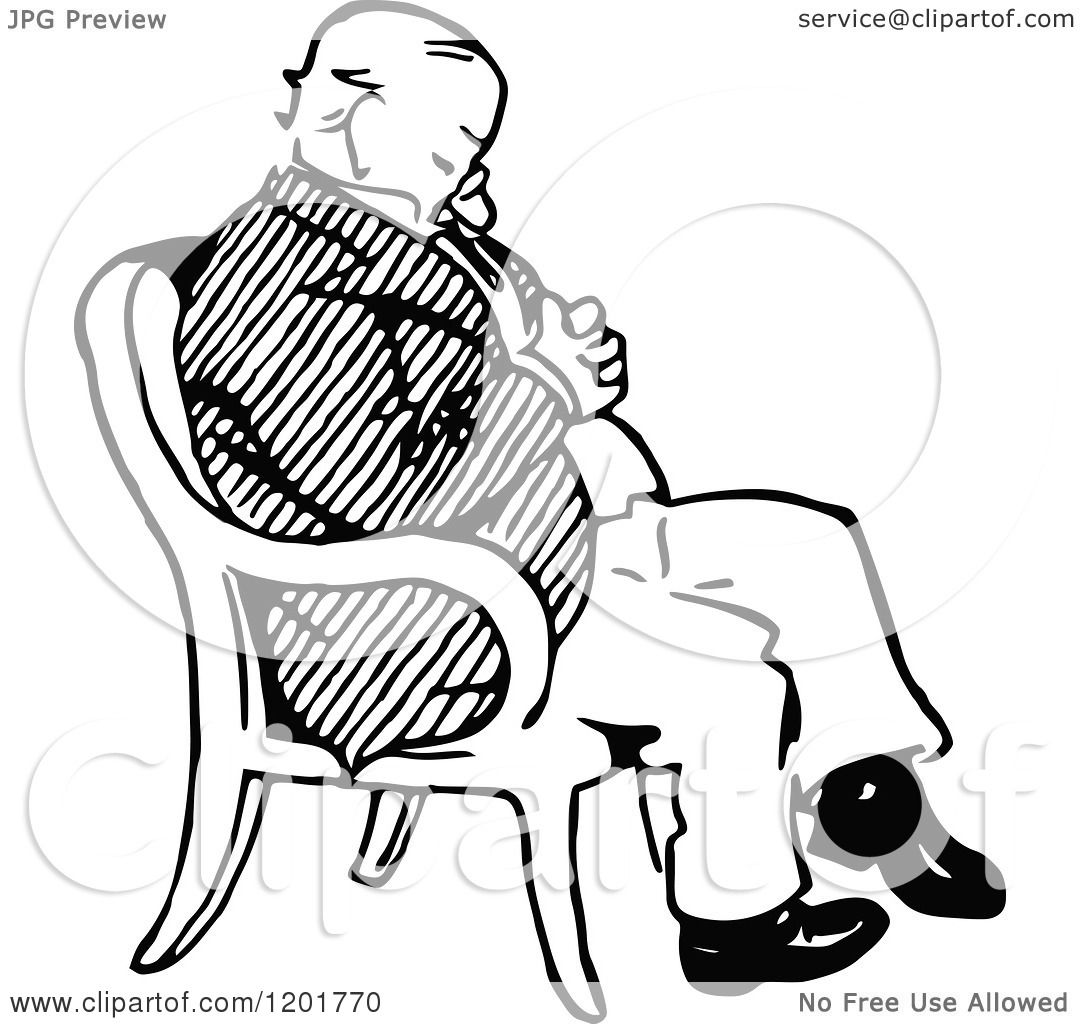 1080x1024 Clipart Of A Vintage Black And White Old Man Sleeping In A Chair