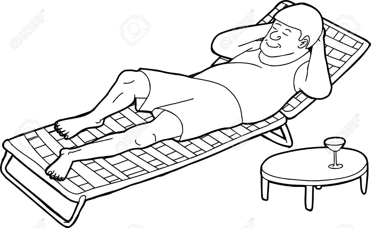 1300x801 Outline Drawing Of Man Sleeping On Chair With Table Royalty Free