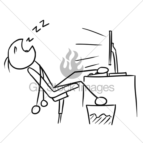 500x500 Cartoon Of Man Sleeping In Front Of The Computer Screen Gl Stock