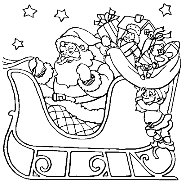 600x599 Santa Sleigh Ride Christmas Coloring Page