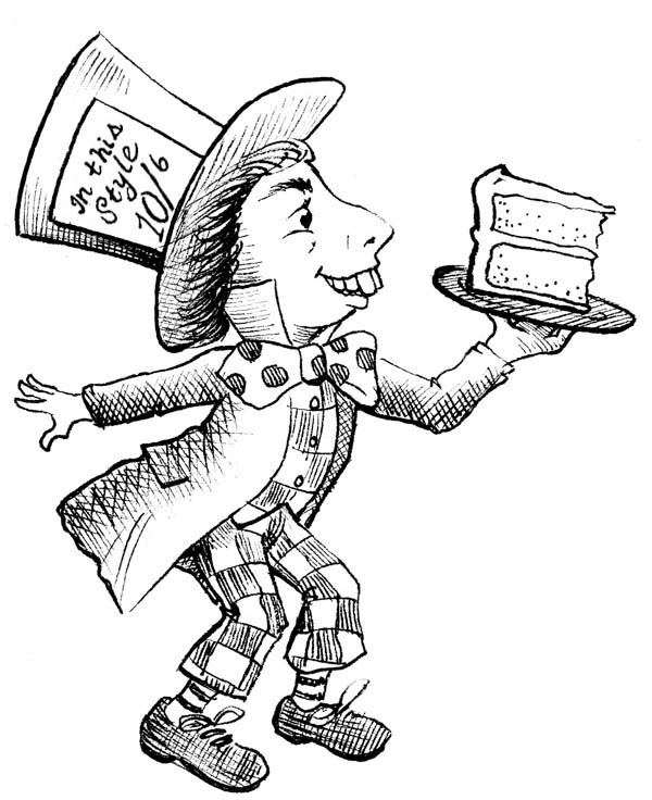600x736 Mad Hatter With Slice Of Cake Coloring Page Color Luna