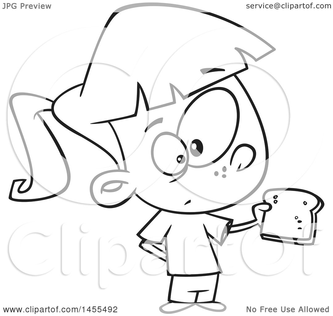 1080x1024 Clipart Of A Cartoon Lineart Girl Holding A Slice Of Bread