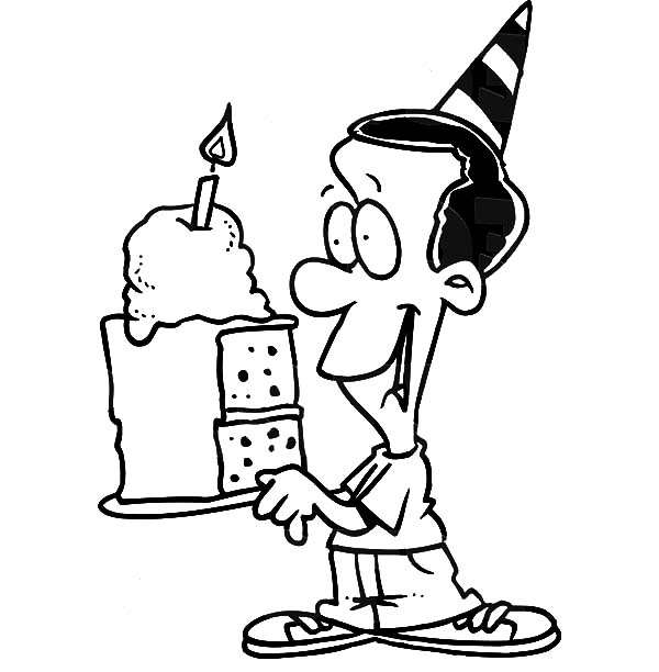600x612 Birthday Boy Holding A Slice Of Cake Coloring Pages Best Place