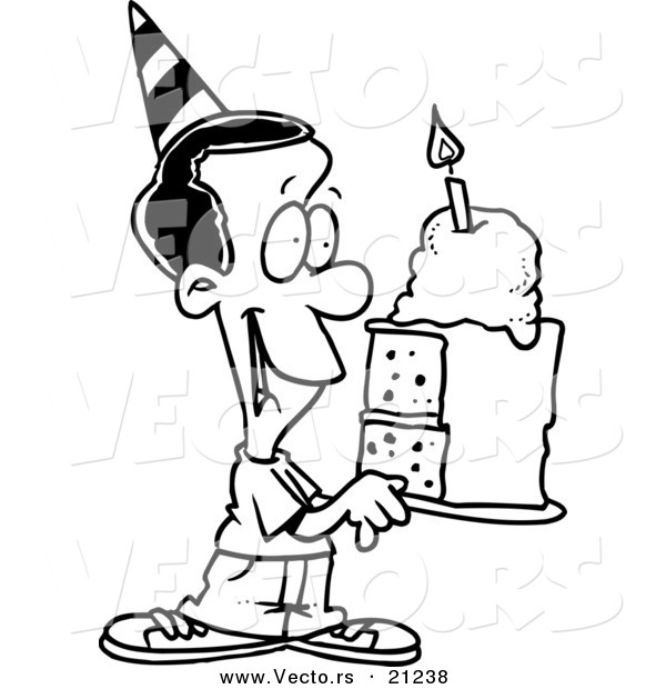 600x620 Vector Of A Cartoon Black Birthday Boy Holding A Slice Of Cake