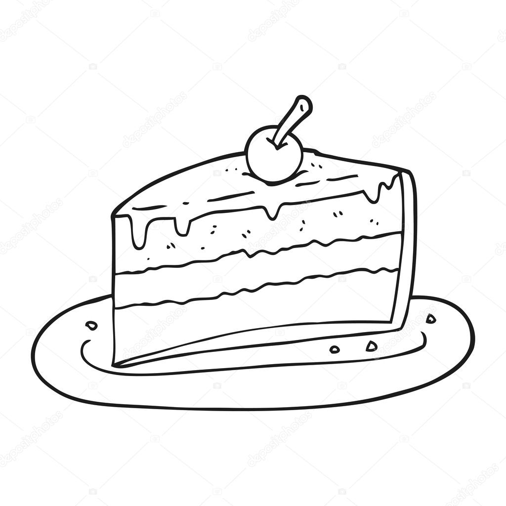 1024x1024 Black And White Cartoon Slice Of Cake Stock Vector
