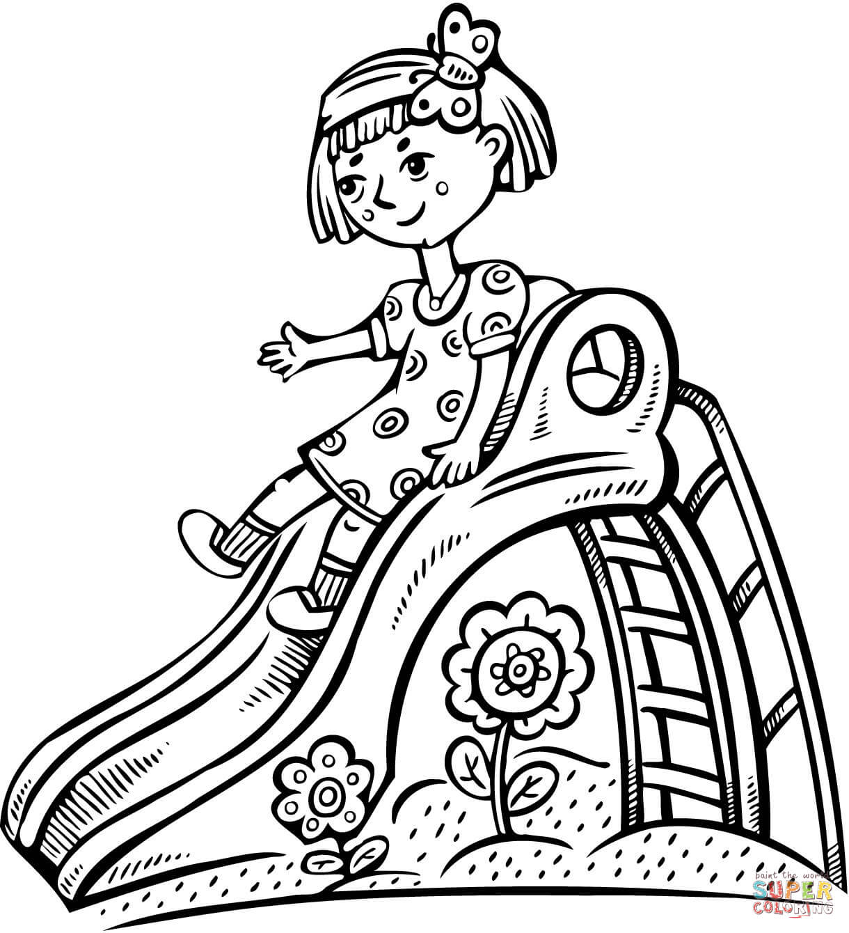 1220x1340 Girl Playing On A Slide Coloring Page Free Printable Coloring Pages