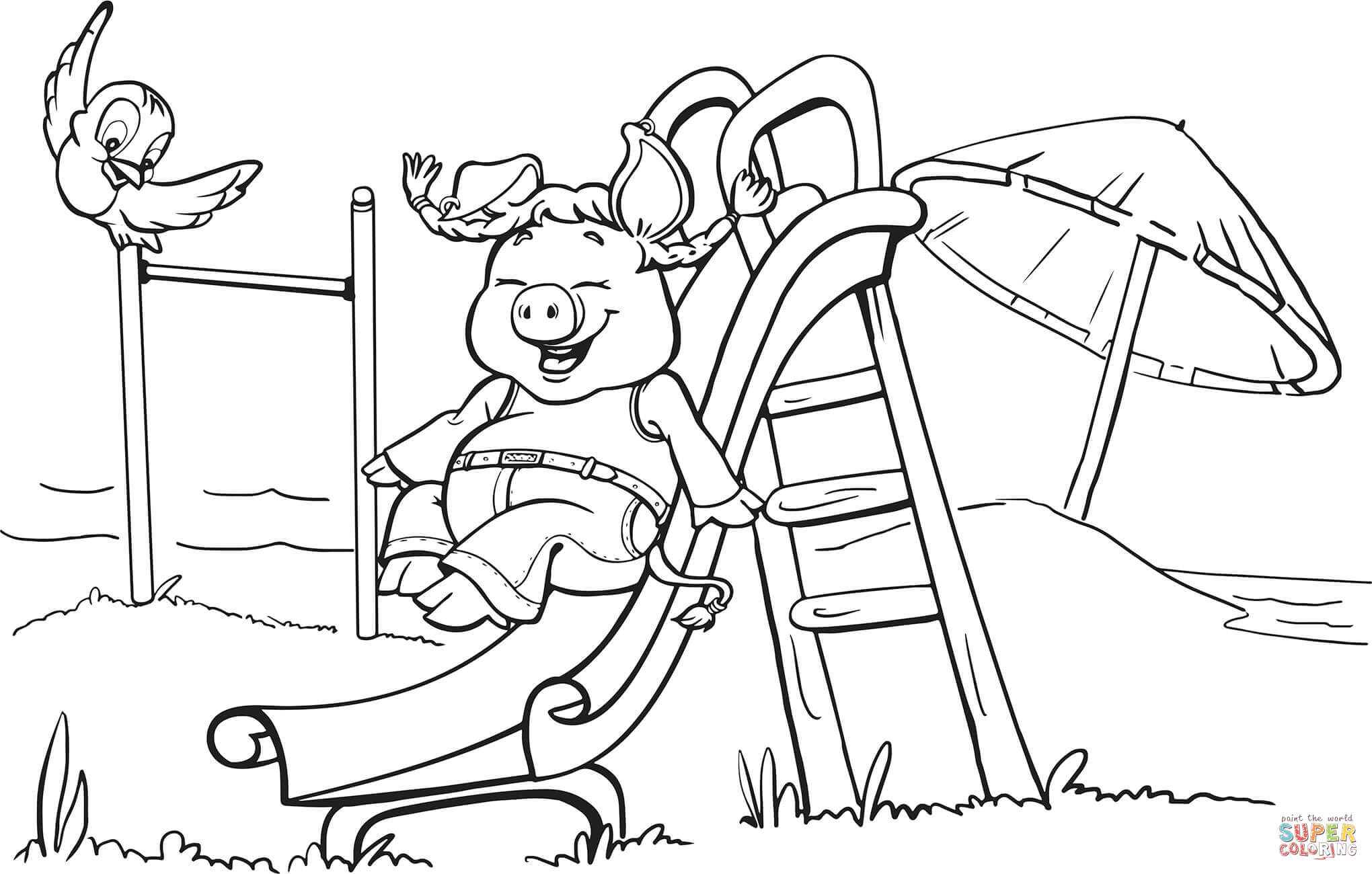 2040x1300 Pig On The Playground Slide Coloring Page Free Printable And Pages