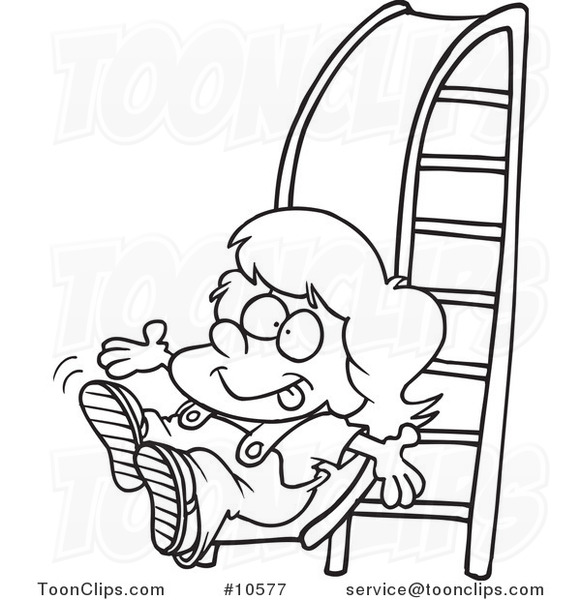 581x600 Cartoon Black And White Line Drawing Of A Girl On A Slide