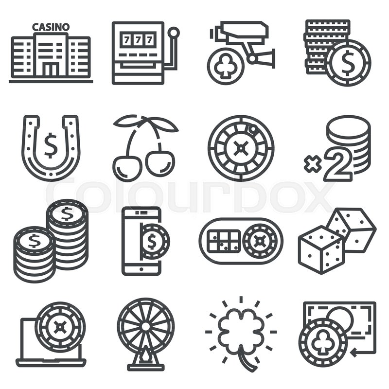 800x800 Vector Line Casino Icons Set. Slot Machine, Roulette, Dice, Poker