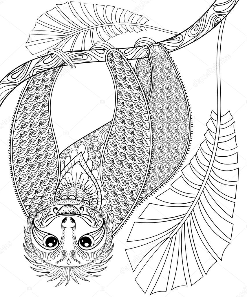 853x1024 Vector Zentangle Three Toed Sloth Climbing On A Branch, Print Fo