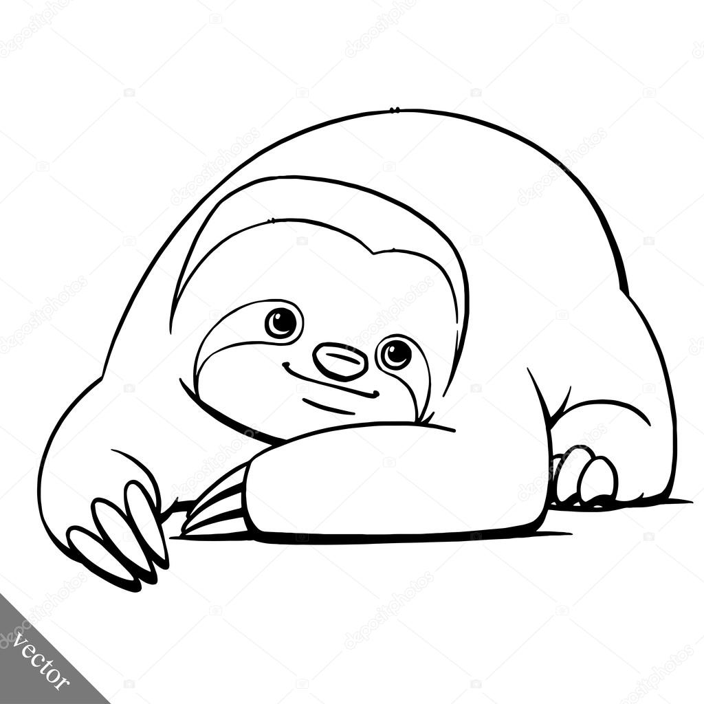 1024x1024 Funny Cartoon Cute Fat Vector Sloth Illustration Stock Vector
