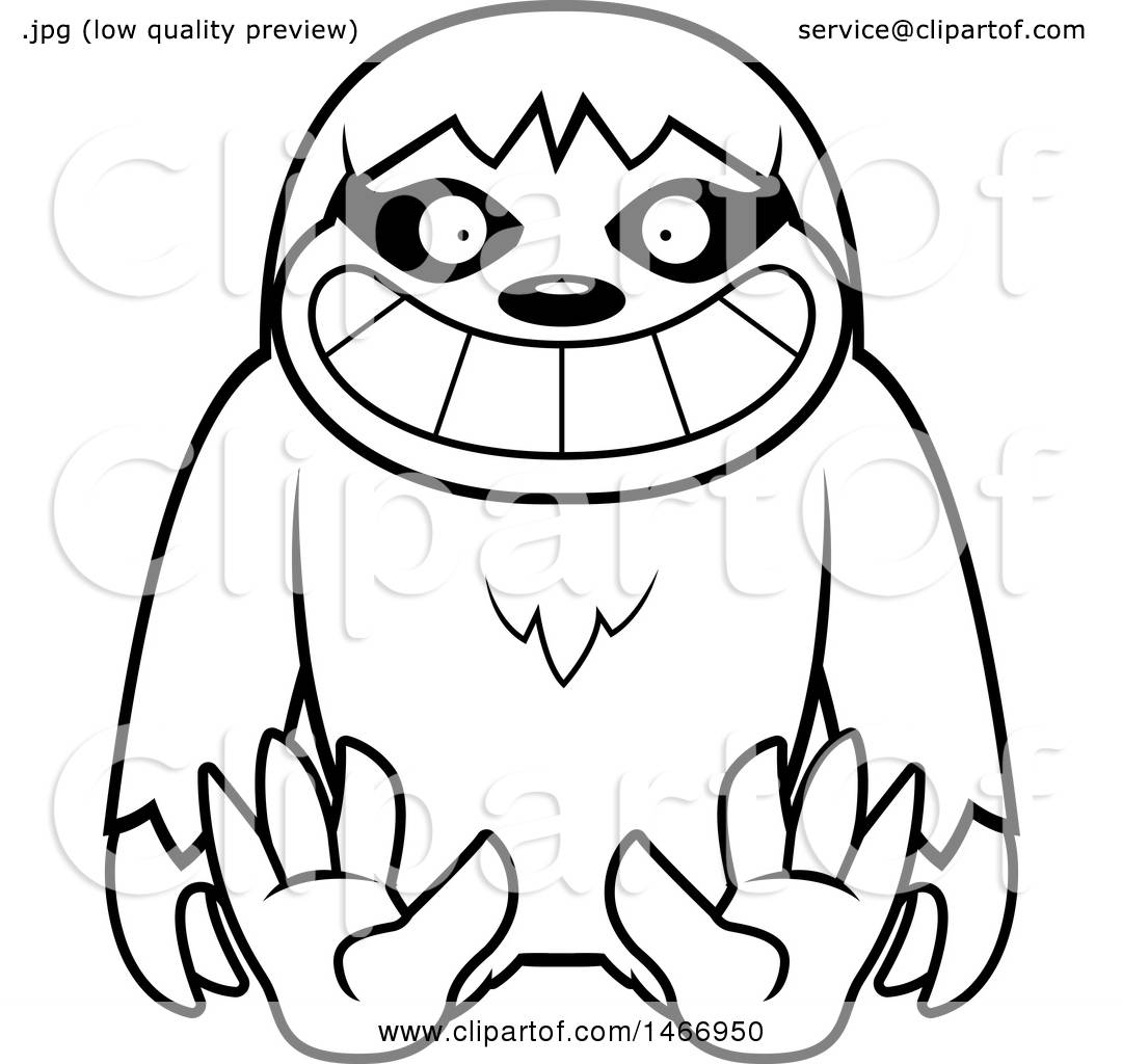1080x1024 Clipart Of A Lineart Happy Sloth Sitting