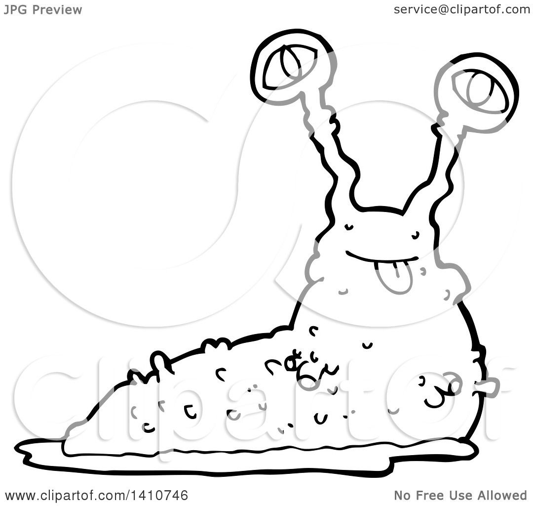 1080x1024 Clipart Of A Cartoon Black And White Lineart Slug