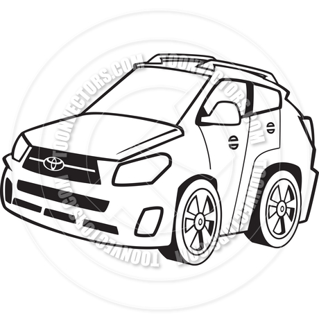 460x460 Cartoon Small Car (Black And White Line Art) By Ron Leishman