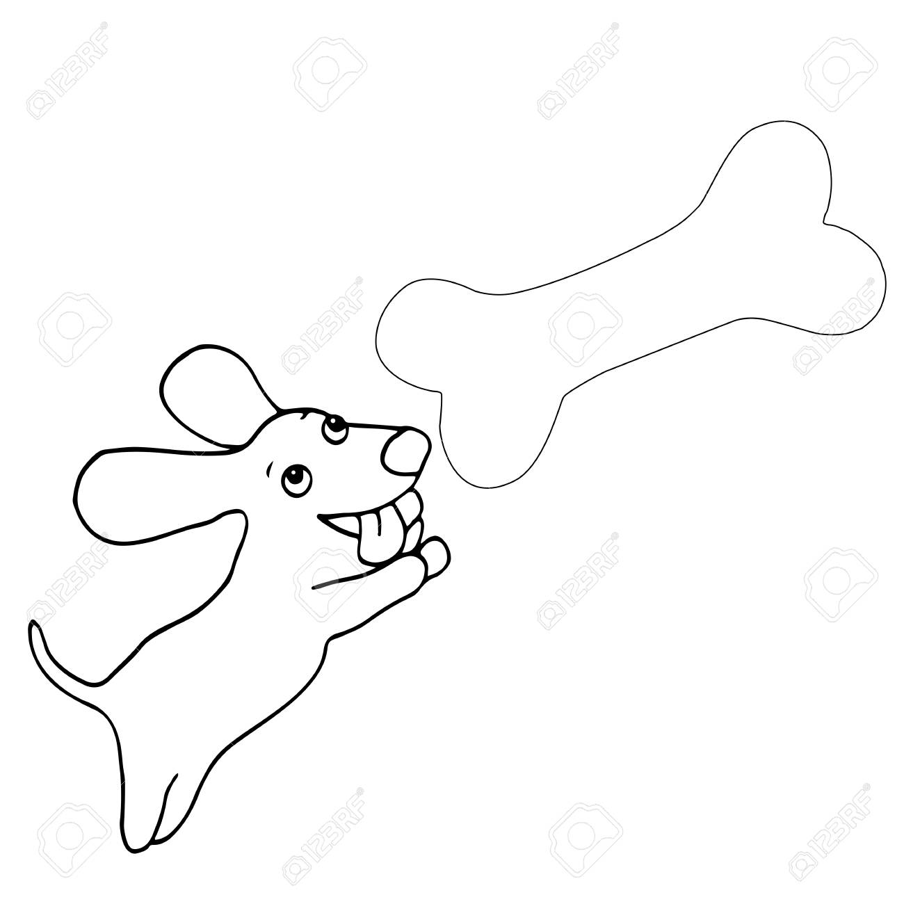 1300x1300 Black White Small Dog Jumping Over A Huge Bone, Cartoon Funny