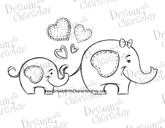 570x440 Mommy And Baby Elephant Mother's Day Digital Stamp