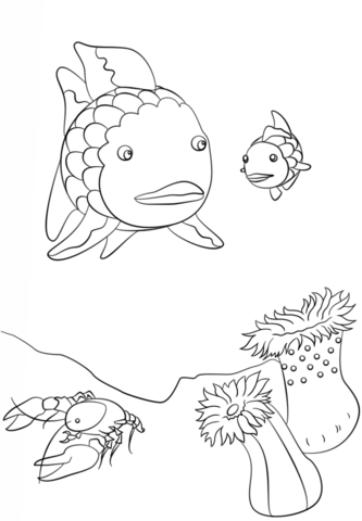 333x480 Rainbow Fish, Crawfish And Small Fish Coloring Page Free