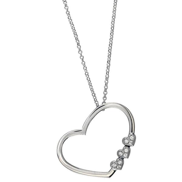 600x600 Open Heart 3 Small Hearts Necklace In Sterling Silver