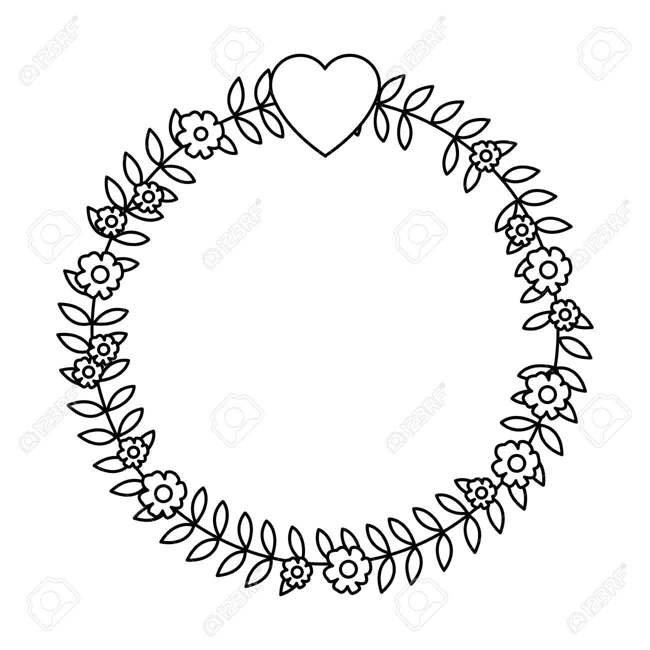 1300x1300 Simple Black Line Flower Crown With Small Heart On Top Vector