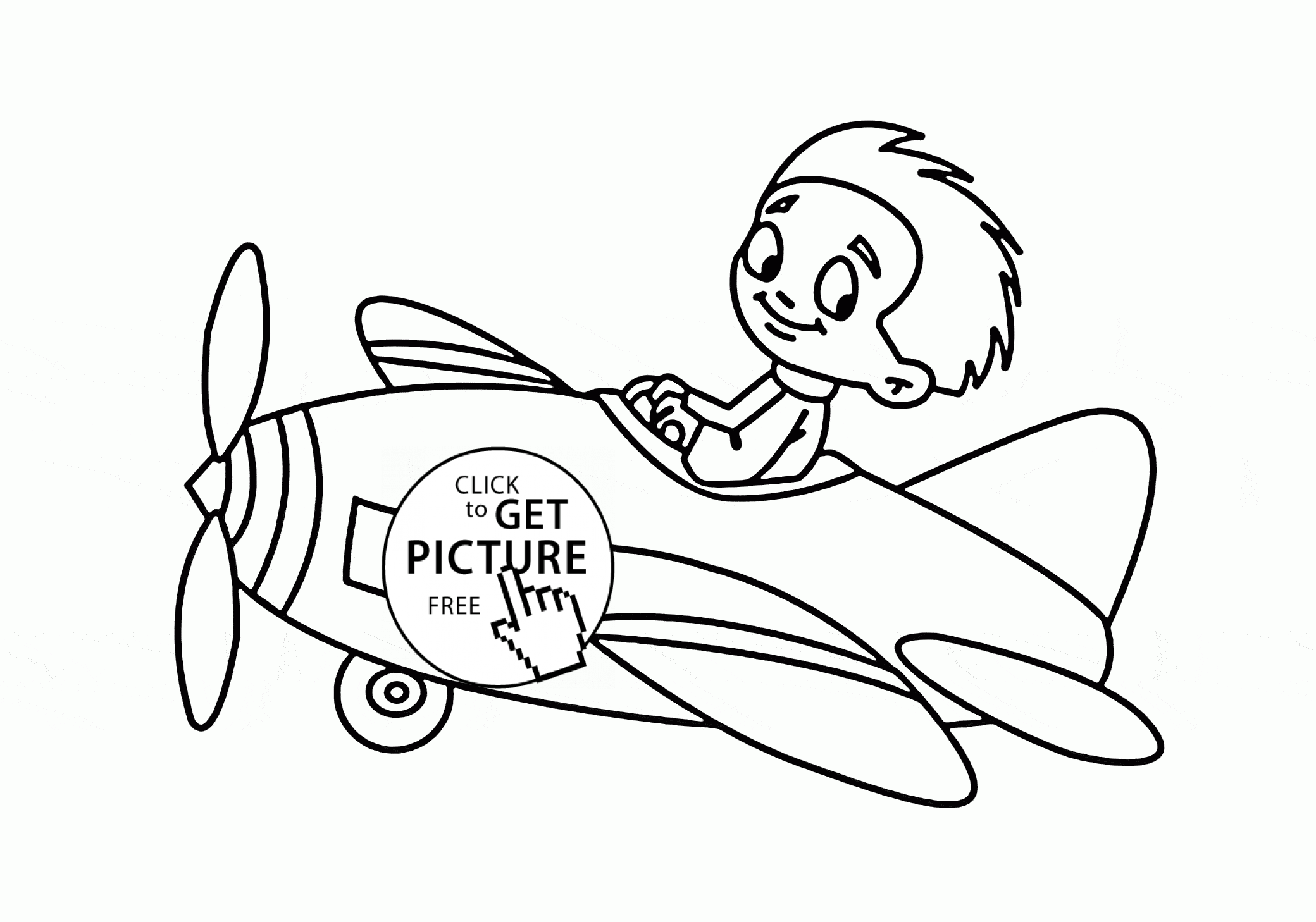2080x1458 Small Airplane With Pilot Coloring Page For Kids, Transportation