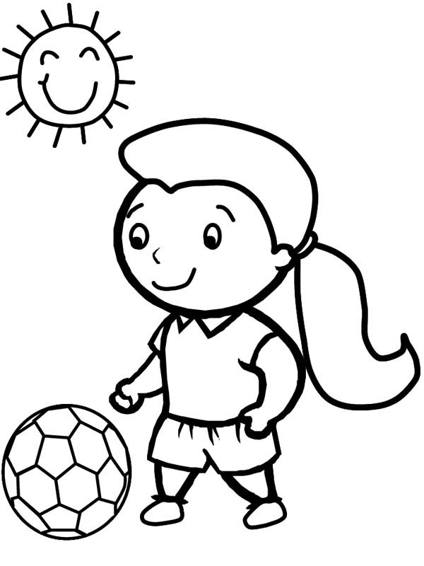 600x800 A Cute Little Girl Playing Soccer In A Sunny Day Coloring Page