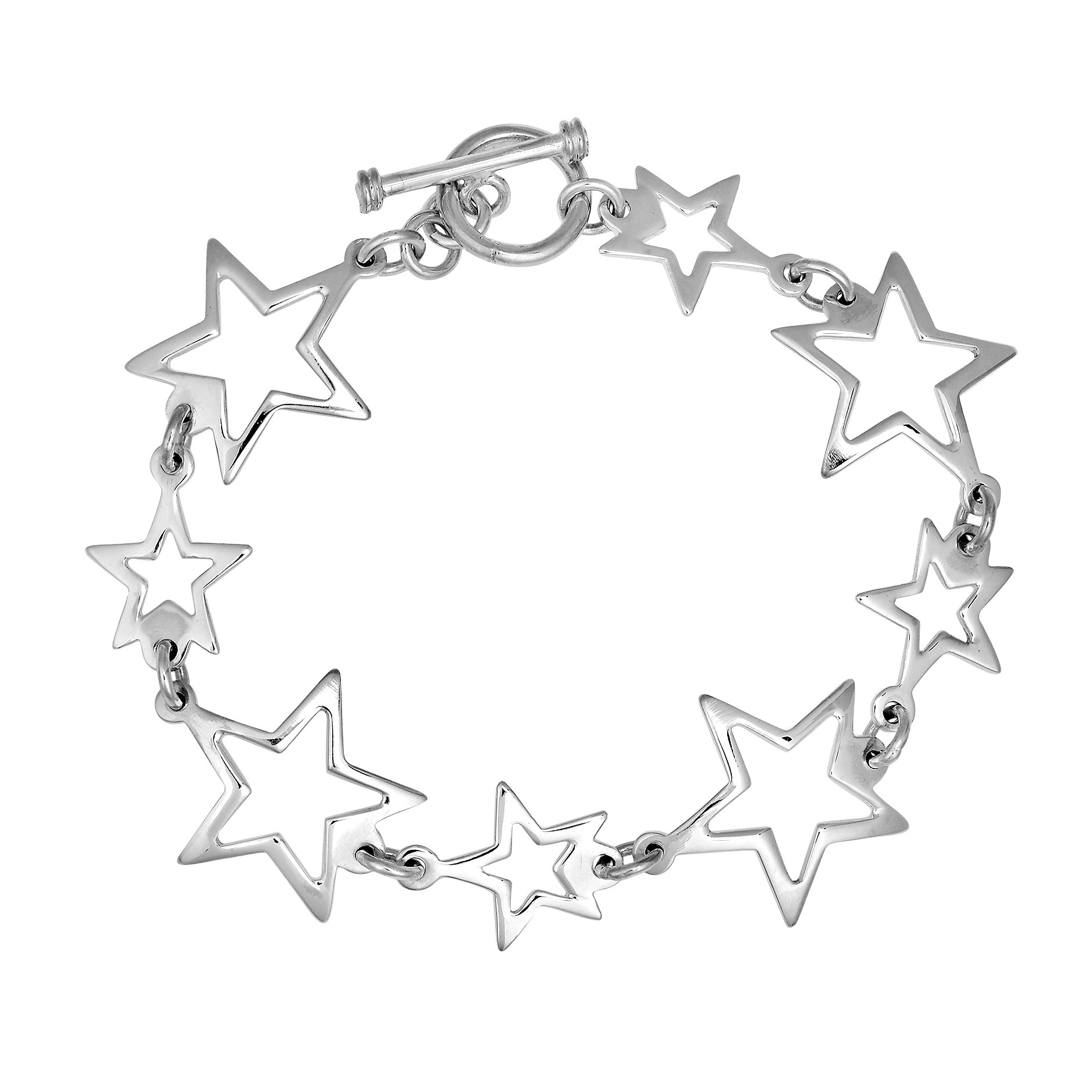 1877x1877 Trendy Small Large Star Link 925 Silver Toggle Bracelet