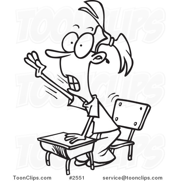 581x600 Cartoon Black And White Line Drawing Of A Smart School Girl