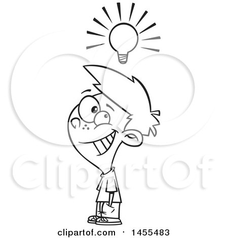 450x470 Clipart Of A Cartoon Lineart Smart Boy Under A Light Bulb